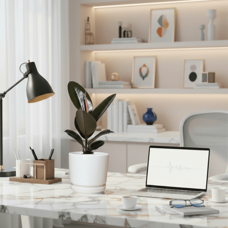 Ficus Elastica “Abidjan” (Rubber Plant) 30-40cm in Ceramic Pot