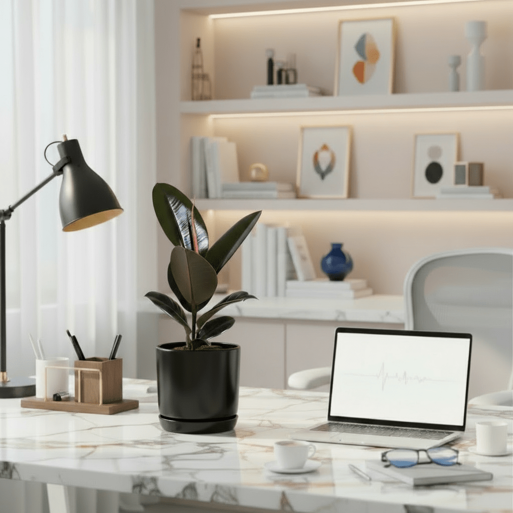 Ficus Elastica “Abidjan” (Rubber Plant) 30-40cm in Ceramic Pot - Image 2