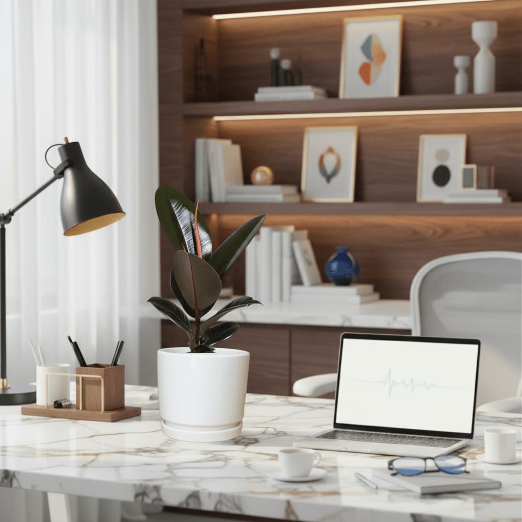 Ficus Elastica “Abidjan” (Rubber Plant) 30-40cm in Ceramic Pot - Image 3