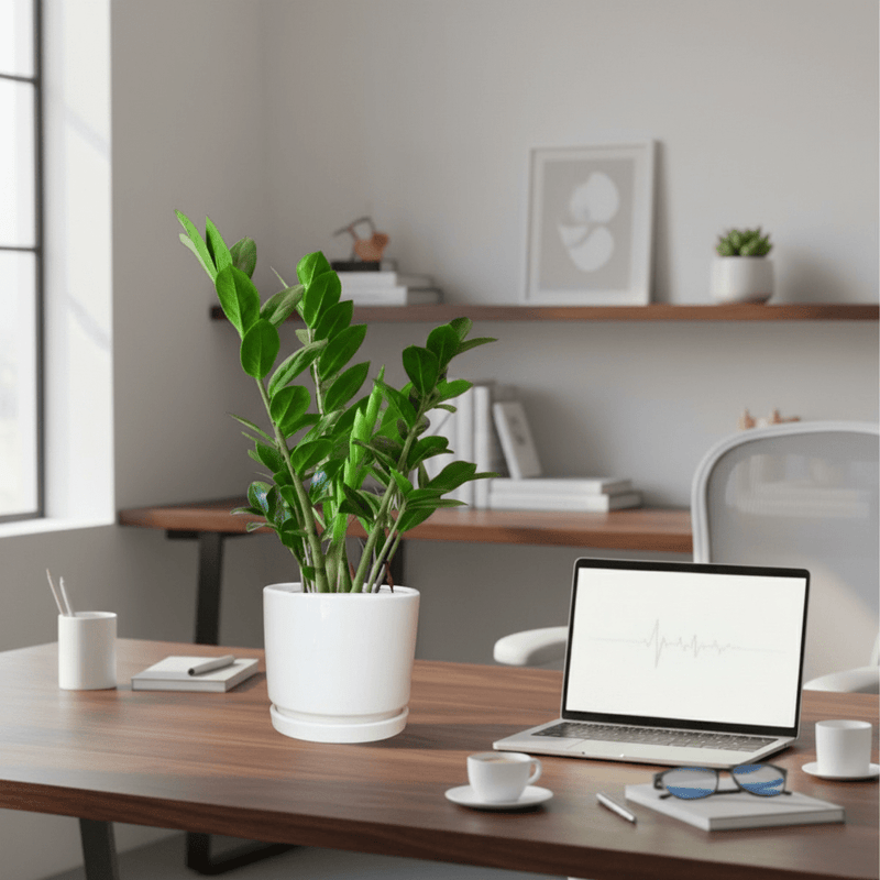 Zamioculcas Zamiifolia, Zanzibar Gem or ZZ Plant in Ceramic Pot