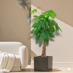 Money Tree Pachira Aquatica, "Twisted Trunk" 130 - 150cm شجرة المال in Black Grp Pot